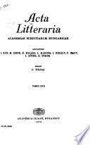 Acta Litteraria Academiae Scientiarum Hungaricae