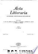 Acta Litteraria Academiae Scientiarum Hungaricae