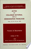 Actes du Colloque national sur la démographie française