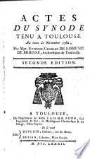 Actes du synode tenu a Toulouse au mois de novembre 1782