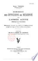 Admission des officiers de Réserve dans l'Armée active