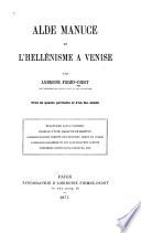 Alde Manuce et l'hellénisme à Venise