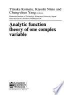 Analytic Function Theory of One Complex Variable