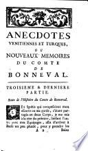 Anecdotes Venitiennes et Turques ou nouveaux memoires ¬du ¬Comte ¬[Claude Alexandre] ¬de ¬Bonneval ...