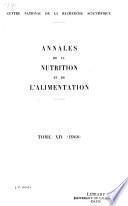 Annales de la nutrition et de l'alimentation
