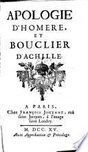 Apologie d'Homere et bouclier d'Achille