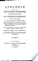 Apologie de la Révolution française ... ou Lettre au très-honorable Edmund Burke, etc