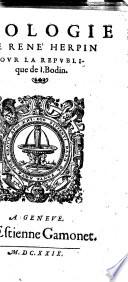 Apologie de René Herpin pour La Republique de I. Bodin