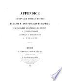 Appendice a l'ouvrage intitule histoire de la vie et des ouvrages de Raphael par M. Quatremere de Quincy