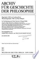 Archiv für Geschichte der Philosophie