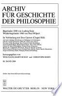 Archiv Für Geschichte Der Philosophie