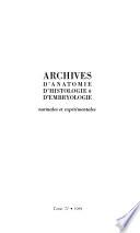 Archives D'anatomie, D'histologie Et D'embryologie Normales Et Expérimentales