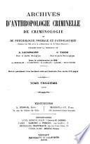 Archives d'anthropologie criminelle, de criminologie et de psychologie normale et pathologique