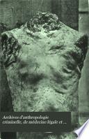 Archives d'anthropologie criminelle, de médecine légale et de psychologie normale et pathologique