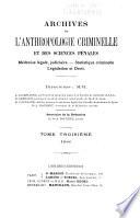 Archives d'anthropologie criminelle et des sciences pénales