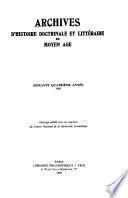 Archives d'histoire doctrinale et littéraire du moyen âge