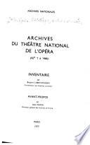 Archives du Théâtre national de l'opéra