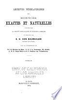 Archives néerlandaises des sciences exactes et naturelles