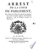 Arrest De La Cour Du Parlement, Qui statue sur les Requêtes présentées par plusieurs des ci-devant soi-disans Jésuites, aux Chambres assemblées, afin de Pensions annuelles & alimentaires