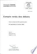 Assemblée parlementaire Compte rendu des débats Session ordinaire de 2003 (quatrième partie), septembre 2003, Tome IV