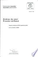 Assemblée parlementaire Ordres du jour / Procèsverbaux Session ordinaire de 2004 (quatrième partie) / octobre 2004
