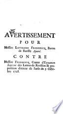 Avertissement pour messire Lothaire Fredericq Baron de Raville ajourné. contre messire Fredericq comte d'Eynatten ...