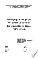 Bibliographie analytique des thèses de doctorat des universités de France