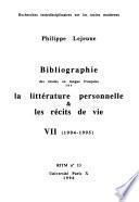 Bibliographie des études en langue française sur la littérature personnelle et les récits de vie