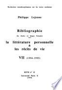 Bibliographie des études en langue française sur la littérature personnelle & les récits de vie