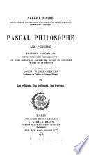 Bibliographie générale des œuvres de Blaise Pascal: Pascal philosophe; les Pensées. Les editions, les critiques, les travaux