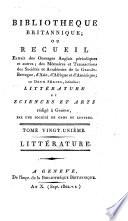 Bibliotheque britannique, ou recueil extrait des ouvrages anglais périodiques et autres..