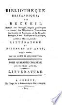 Bibliotheque britannique, ou recueil extrait des ouvrages anglais périodiques et autres..