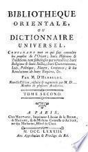 Bibliothèque Orientale, Ou Dictionnaire Universel