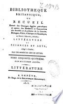 Bibliothèque universelle des sciences, belles-lettres et arts. Littérature