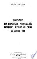 Biographies des principales personnalités françaises décédées au cours de l'année