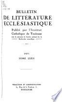 Bulletin de littérature ecclésiastique