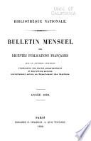 Bulletin Mensuel des Récentes Publications Francaises