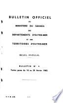 Bulletin Officiel du Ministere du Sahara des Departements D'Outre-Mer et des Territoires D'Outre-Mer