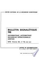 Bulletin signalétique 110: Informatique, automatique, recherche opérationnelle, gestion
