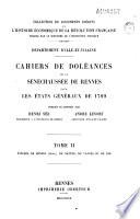 Cahiers de doléances de la sénéchaussée de Rennes pour les Etats-Généraux de 1789