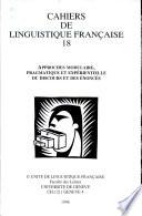 Cahiers de Linguistique Francaise 18