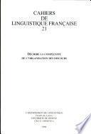 Cahiers de Linguistique Francaise 21