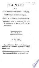 Cange, ou le Commissionaire de Lazare, fait historique en un acte et un prose, etc