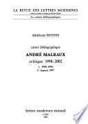 Carnet bibliographique André Malraux, critique 1990-2002: Depuis 1997