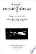 Cashiers de Linguistique Francaise 14