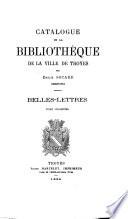 Catalogue de la bibliothèque de la ville de Troyes