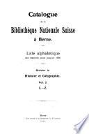 Catalogue de la Bibliothèque Nationale Suisse à Berne