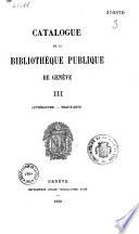 Catalogue de la bibliothèque publique de Genève