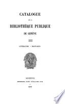 Catalogue de la Bibliothèque Publique de Genève