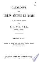 Catalogue de livres anciens et rares en vente... chez T. O. Weigel